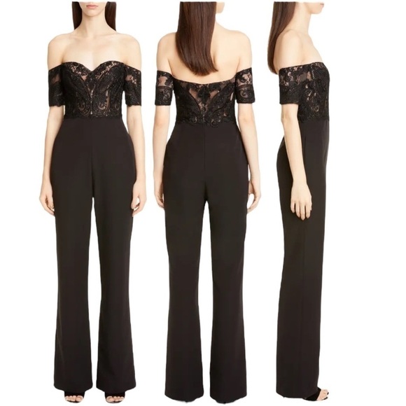 BADGLEY MISCHKA Collection Off-the-Shoulder Lace Corset Jumpsuit Jumper Size 4 - Picture 4 of 10
